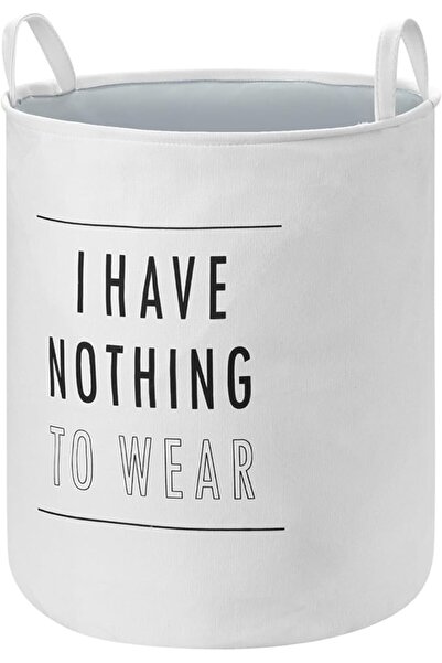 Lawazim Round Laundry Basket with Printed Letters -White- Durable, 40x50cm, C...