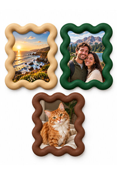 ATB Design Solutions 3'lü Mıklatıslı Buzdolabı Fotoğraf Çerçeve - Dekoratif M...