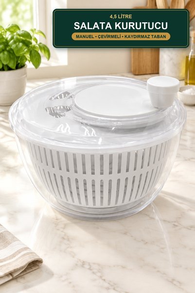 viracasa Salata Kurutucu 4,5 Litre Manuel Çevirmeli Sebze Yeşillik Kurutma ve...