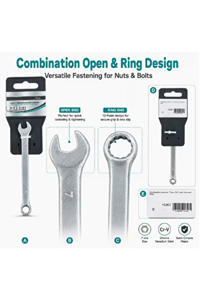 Generic Brand 7mm Combination Wrench, Chrome Vanadium Steel Open End & 12-Point Ring Spanner With Satin Chrome Finish For DIY, Garage, Automotive Repair & Home Maintenance