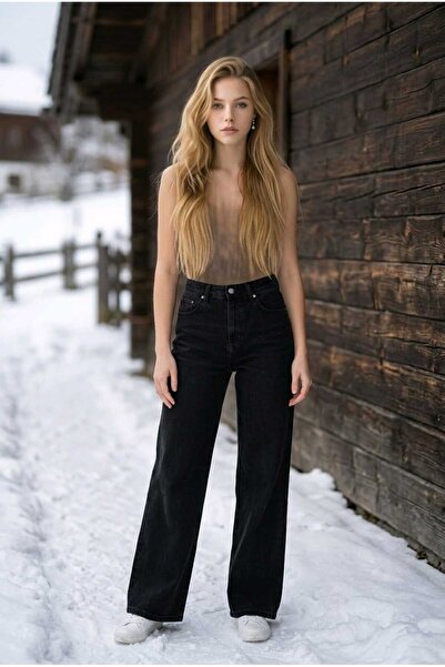 hies Black Palazzo Jeans - High Waist, Soft Lycra, Stretchy, Wide Leg Women's...