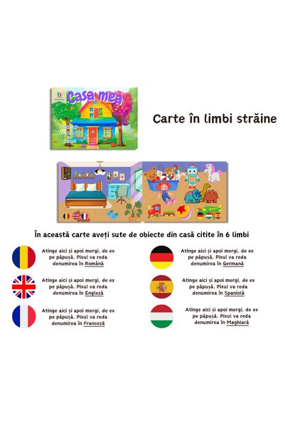minibooks Pachet Casa Mea în 6 Limbi Carte cu sunete interactivă + 1 Poveste Interactivă Surpriză, cu sunete și explicații, compatibil cu pixul Minibooks, FĂRĂ PIX
