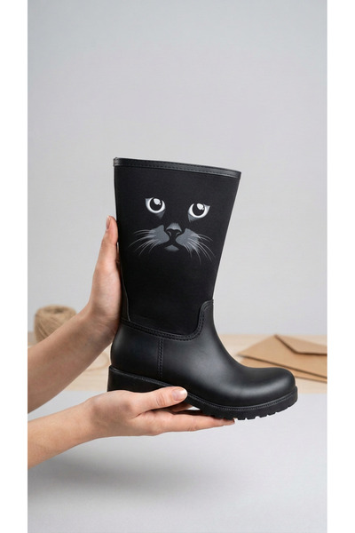 Sea&Blue Cat Eyes Printed Waterproof Short Women's Rain Boots