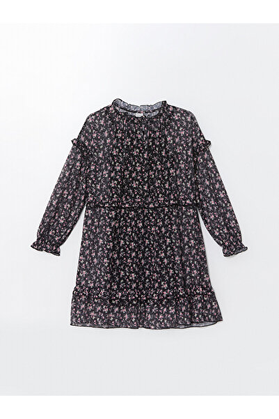 LC Waikiki Alita City Lcw Kids Black Oval Neck Floral Girl's Dress with a Dif...