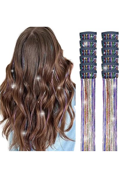 Tazweeq 6 Pcs Hair Tinsel Clips, 20.5 Inch Glitter Tinsel Hair Extensions, Sh...