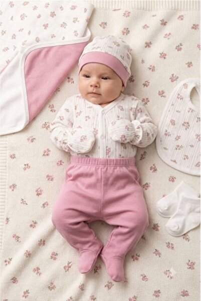 EXTRAÇARŞI Baby Girl Floral Patterned 7-Piece Bodysuit Set