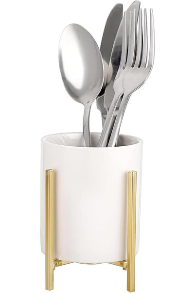 AZONEE Ceramic Silverware Holder for Party Table, White Cutlery Organizer wit...