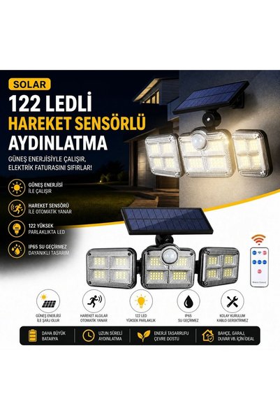 Genel Markalar 3&amp;apos;lü 122 LEDLİ Güneş Enerjili Hareket Sensörlü Aydınl...