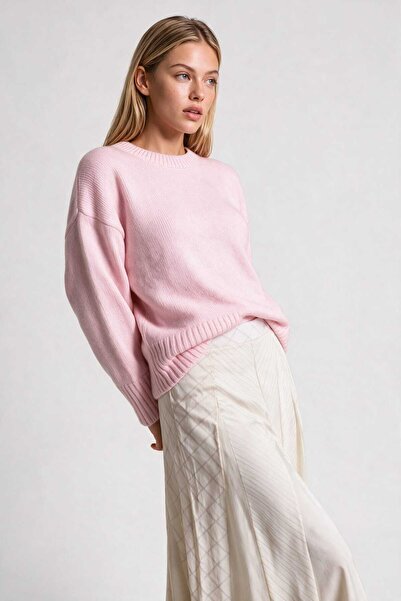 Lovelyİstanbul Yumuşak Dokulu Oversize Triko Kazak LPF0063 ŞEKER PEMBE