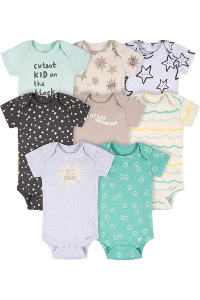 Onesies Brand مجموعة من 8 بدلات داخلية قصيرة الأكمام للأولاد الصغار قابلة للم...