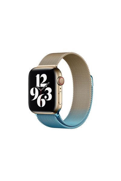Toptan Bulurum Apple Watch 38mm Metal Magnetic Band - Metallic Gold-Blue