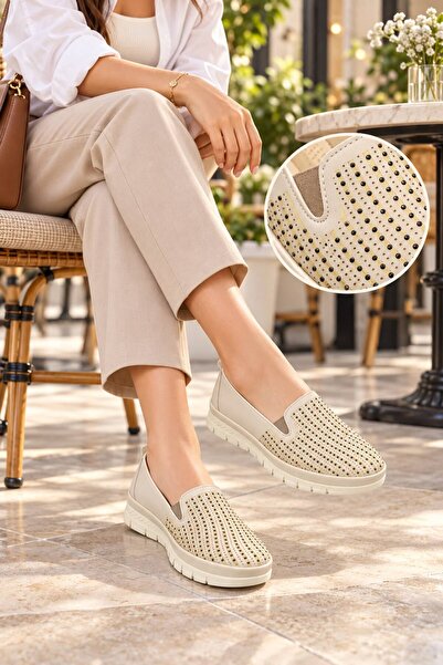SOLERIUM SHOES Tam Ortopedik Taş Detaylı Babet Ayakkabı Anne Ayakkabı Günlük Ayakkabı Klasik Ayakkabı