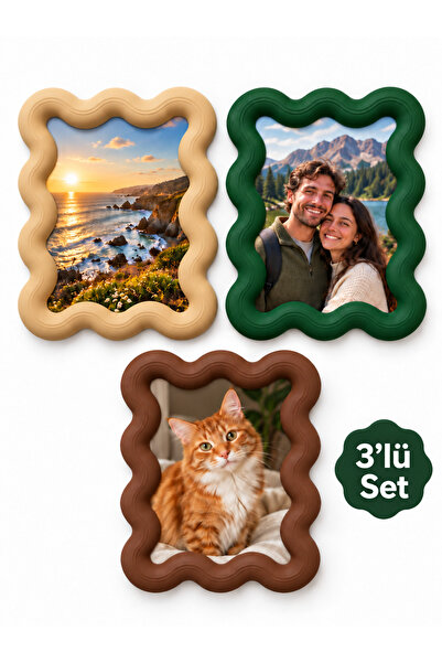 ATB Design Solutions 3'lü Mıklatıslı Buzdolabı Fotoğraf Çerçeve - Dekoratif M...