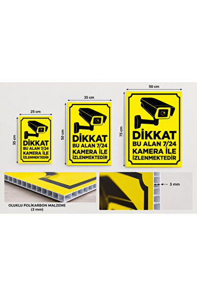 MCK Reklam Dikkat Bu Alan 7/24 Kamera ile İzlenmektedir Levhası 35x50 cm (3 mm Oluklu Polikarbon)