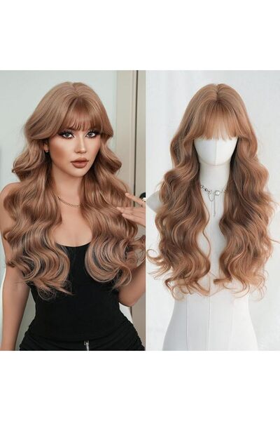 KASTWAVE Light Rose Brown Body Wave Wig with Bangs for Women – Long Synthetic...