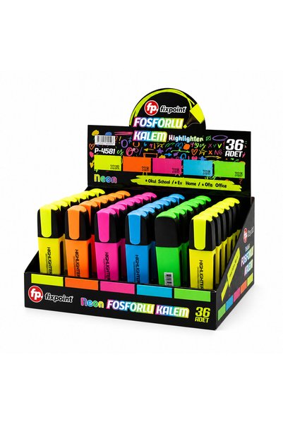 Generic Brand 36 neon highlighter pens - includes stand, assorted colors: 12 ...