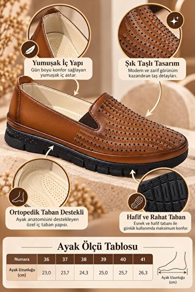 SOLERIUM SHOES Tam Ortopedik Taş Detaylı Babet Ayakkabı Anne Ayakkabı Günlük Ayakkabı Klasik Ayakkabı