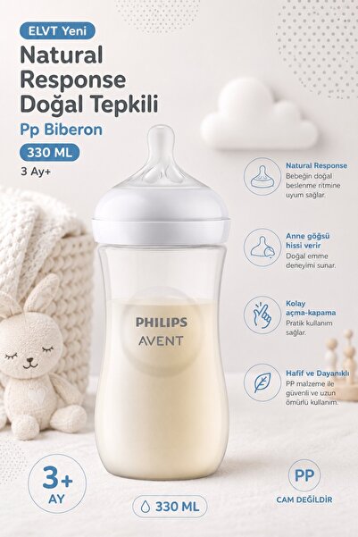 Philips ELVT Yeni Natural Response Doğal Tepkili Pp Biberon, 330Ml, 3 Ay - Ca...