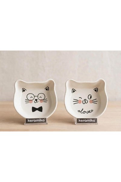 Keramika CEREZLIK KEDI 14 CM MAT BEYAZ 2 Lİ