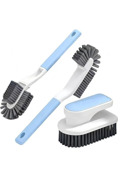 TERRIFI 3-Piece Cleaning Brush Set, 2 Long-Handled Shoe Brushes 27cm and 1 Cl...