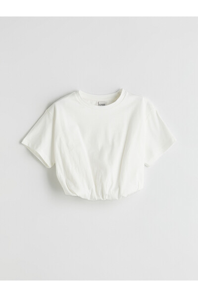 LC Waikiki Two Mt Shop Quality Lcw Kids White Oval Collar Girls' Crop T-Shirt