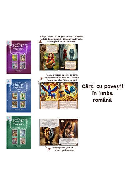 minibooks Pachet Poveștile Copilăriei Volumul 1 Carte cu sunete interactivă + 1 Poveste Interactivă Surpriză, cu sunete și efecte speciale, compatibil cu pixul Minibooks, FĂRĂ PIX