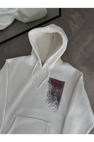Modazun Long Sleeve Hooded Sweatshirt with Front and Back Print - White