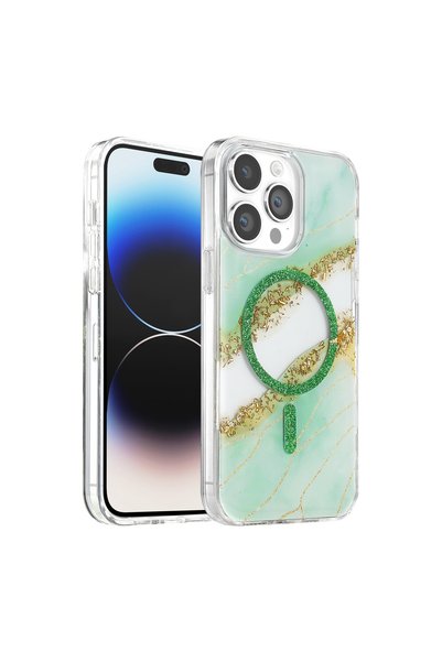 FMA غطاء أونيجيف لامع من اللوتس لـ Apple iPhone 14 Pro Max مع ماغسيف - أخضر