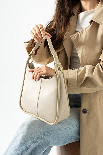 Adox Çanta LİNDE MODEL SUEDE CREAM ΓΥΝΑΙΚΕΙΑ ΤΣΑΝΤΑ ΧΕΡΙΟΥ ΚΑΙ ΩΜΟΥ