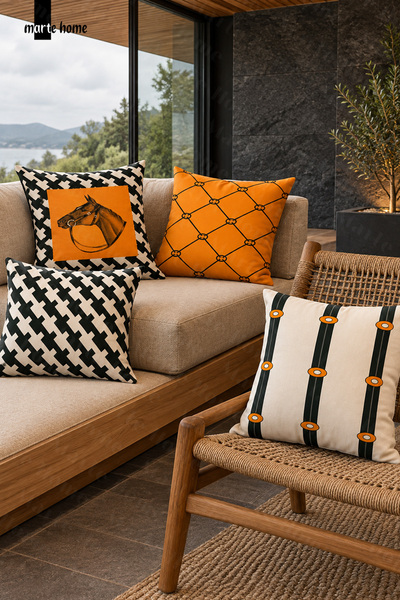 Marte Home تروي - طقم أغطية سرير ملونة مطبوعة رقميًا على الوجهين مكون من 4 قطع - 43x43 سم