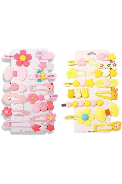 SYOSI 28 Pcs Pink and Yellow Hair Clips, Cute Soft Plastic Hair Accessories f...