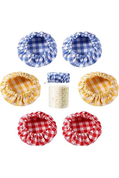 KASTWAVE 6 Pcs Jar Cloth Covers, Scottish Plaid Cloth Jar Covers Elastic Unbl...