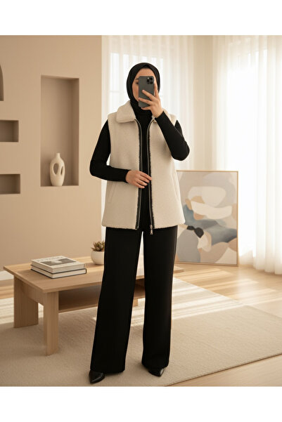 Modamorfo 6793 Peluş Yelek - Beyaz