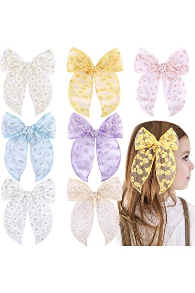 Yelajoy 7PCS Colorful Large Fable Hair Bows for Girls, Alligator Clips Neutra...