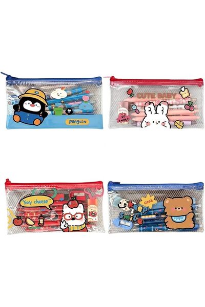 TERRIFI Mesh Pencil Pouch Set for Classroom Organization, 4 Cartoon Styles, 2...