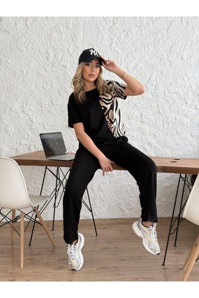 Modazun Women's Crew Neck Short Sleeve Leopard Printed Blouse And Pants Two-P...