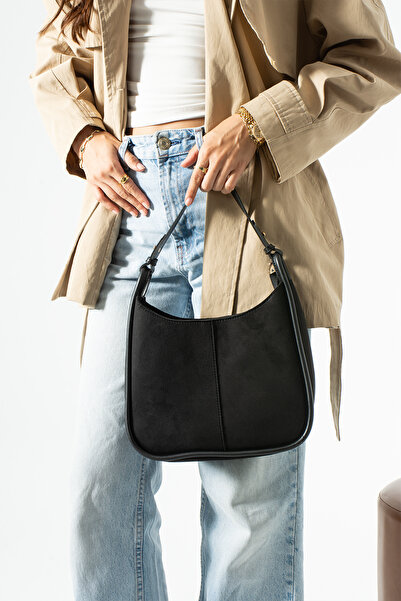 Adox Çanta Li̇nde Model Suede Black Women's Hand and Shoulder Bag