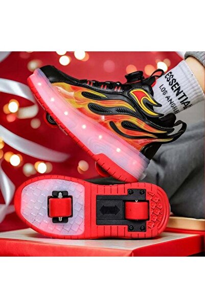 MAAB Roller Shoes Kids Black Red Flame LED Wheel Shoes- Perfect Birthday Gift...