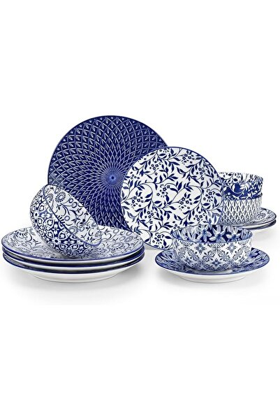 Vancasso SELENE Plates and Bowls Set for 4, 12 Pieces Dinnerware Sets, Mircow...