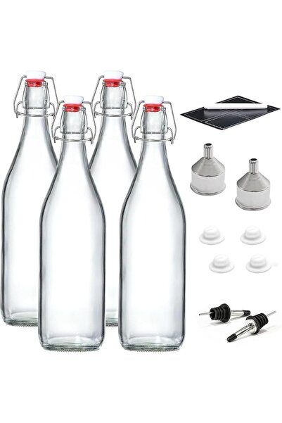 Home Zone Pack of 8 [1 Liter / 33 fl. oz.] Swing Top Glass Bottles w/Airtight...