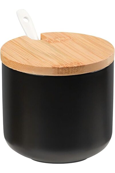 KASTWAVE Black Sugar Bowl with Lid, 10oz Farmhouse Ceramic Sugar Bowl Salt Ce...