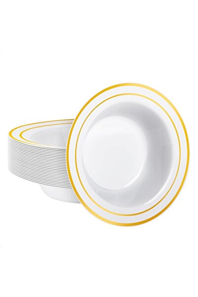 goodluck 25 Pack Plastic Bowls with Silver Rim, 12oz Disposable Soup Bowls fo...