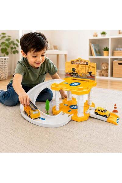 kdeck 15-Piece Orange and White Construction Parking Garage DIY Track Set wit...