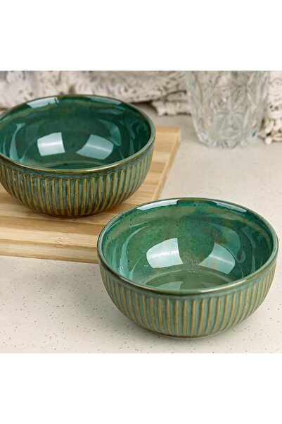 The Earth Store Glam Green Ceramic Bowl Set of 2, 500 ML Each | Ceramic Mixin...