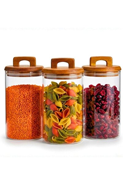 Generic 1CHASE Borosilicate Glass Food Storage Jar With Acacia Wood Air Tight...