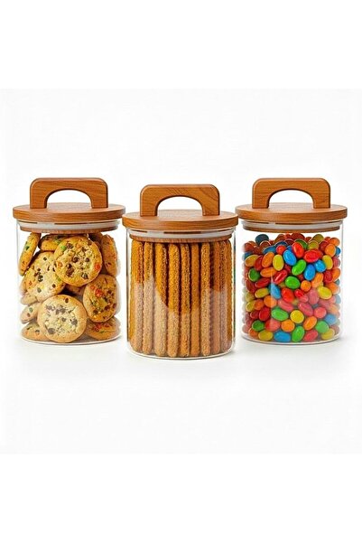 Generic 1CHASE Borosilicate Glass Food Storage Jar With Acacia Wood Air Tight...