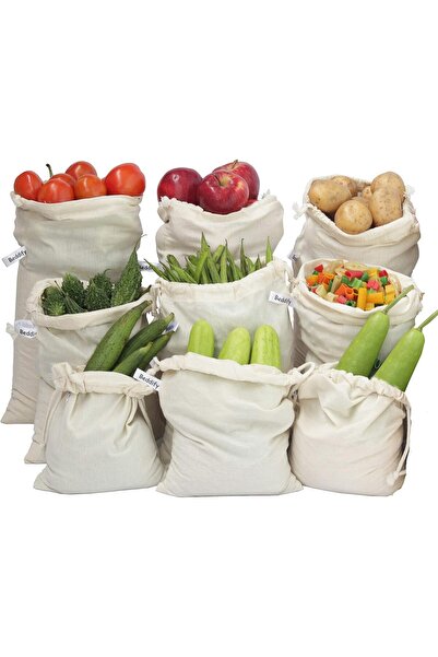 Generic Beddify 100% Cotton Set of 12 Reusable Fridge Storage Bags for Vegeta...