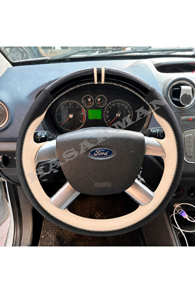 HasAkman Ford Connect Dikme Direksiyon Kılıfı Parlak Siyah Bej Detaylı Bej Çi...