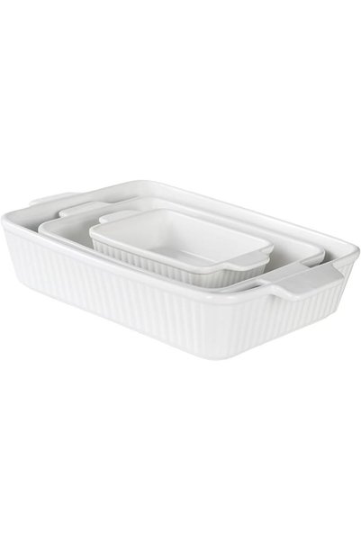 GENERAL 3-Piece Ceramic Bakeware Set – White Porcelain Lasagna Pans Deep, Rec...