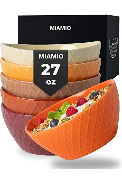 MIAMIO - Bowl Set/Cereal Bowls Matte Ceramic (27 oz) - Palmanova (Red)